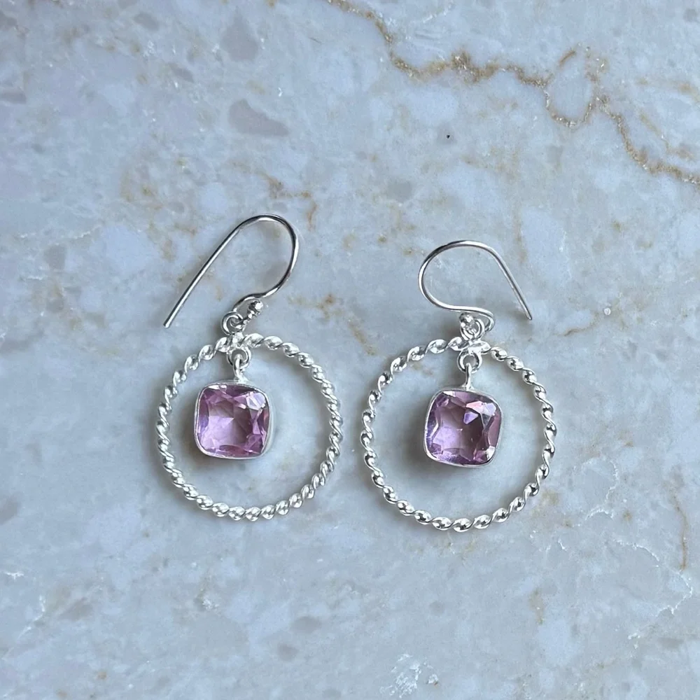 NWOT Sundance Crowley Earrings, Pink Kunzite, Sterling Silver